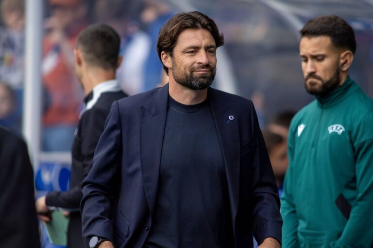 Rangers boss Russell Martin reacts to Cyriel Dessers’ injury