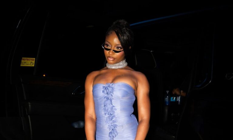 Ayra Starr Painted New York Purple in a Gorgeous Mini Dress at Her “Starr Girl” Listening Party
