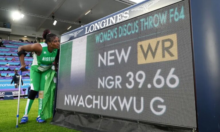 Goodness Nwachukwu Smashes Her Own World Record With a 39.66m Throw to Win Commonwealth Gold in Glasgow Goodness Nwachukwu Smashes Her Own World Record With a 39.66m Throw to Win Commonwealth Gold in Glasgow